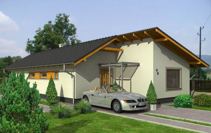 Projekt domu parterowego z dachem dwuspadowym na wąską działkę, trzy przestronne sypialnie, dom funkcjonalny