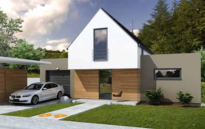Wygodny i praktyczny projekt domu z dwuspadowym dachem dla sześcioosobowej rodziny, sypialnia z garderobą, dom z bocznym garażem