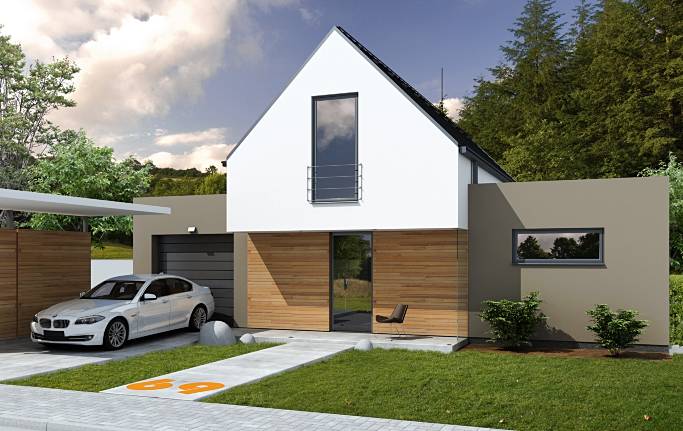 Wygodny i praktyczny projekt domu z dwuspadowym dachem dla sześcioosobowej rodziny, sypialnia z garderobą, dachowe okna, z bocznym garażem