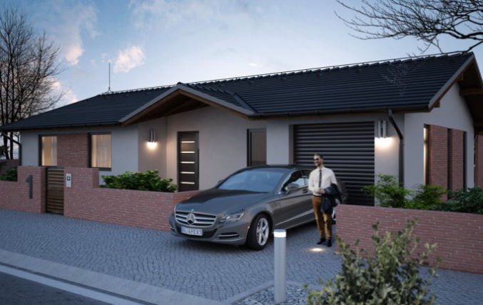Parterowy projekt domu z dwuspadowym dachem dla 4-5-osobowej rodziny, cztery sypialnie, jednostanowiskowy garaż, kotłownia
